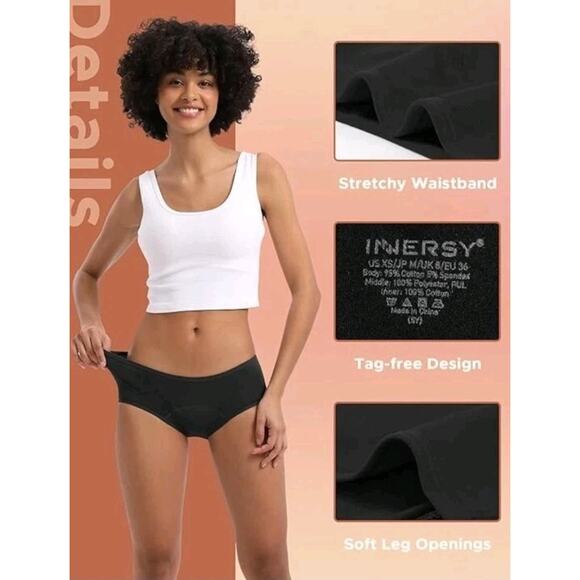 9 Pack Innersy Postpartum Period Panties Heavy Flow Leak Proof Black, 4X-Large - Picture 3 of 8